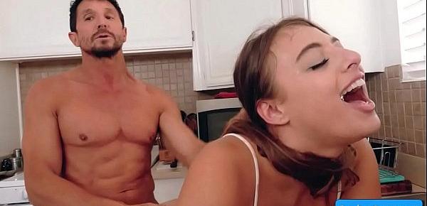  Sexy teen slut Gabbie Carter ride and suck massive cock in the kitchen and loves it